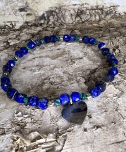 Bransoletka  Lapis lazuli, malachit, srebro 925 i stał szlachetna